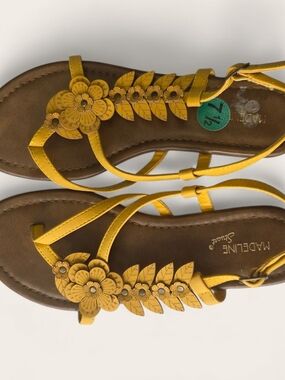 Madeline Stuart Yellow Floral Leaf T-Strap Sandals
